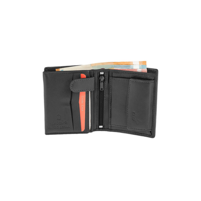 WALLET LAVOR 3309 Μαύρο Rfid Πορτοφόλι Μικρό Όρθιο, Εσωτερικό Κούμπωμα, Θήκες για Κάρτες