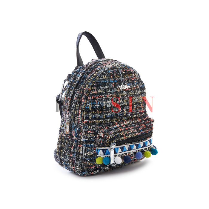 Σακίδιο Πλάτης – Τσάντα Χιαστί Με Pom Pom Verde Mini Backpack 16-5222 Μαύρο