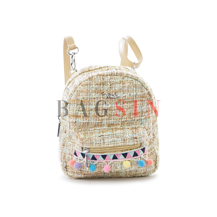 Σακίδιο Πλάτης – Τσάντα Χιαστί Με Pom Pom Verde Mini Backpack 16-5222 Μπεζ