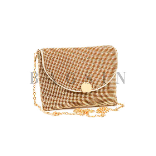 Τσάντα Ώμου – Φάκελος Beaded Με Αλυσίδα Verde 01-1466 Χρυσή