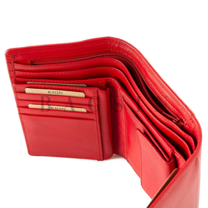 Δερμάτινο Πορτοφόλι Με Κρυφό Φερμουάρ Χρημάτων Kion 352 Κόκκινο