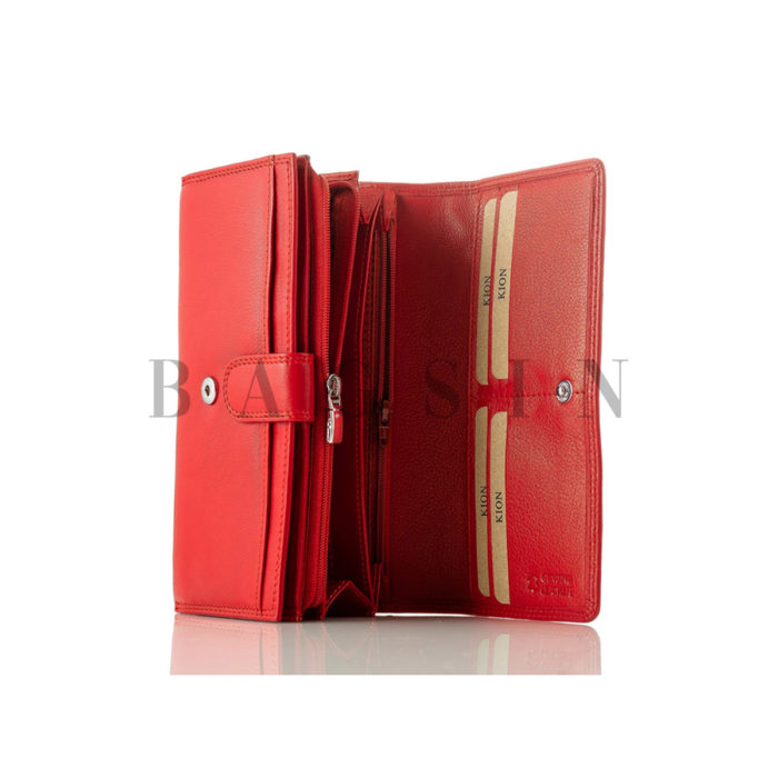 Δερμάτινο Πορτοφόλι Με Κρυφό Φερμουάρ Χρημάτων Kion 1252Α Κόκκινο