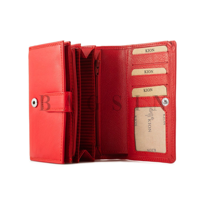 Δερμάτινο Πορτοφόλι Με Κρυφό Φερμουάρ Χρημάτων Kion 6022 Κόκκινο