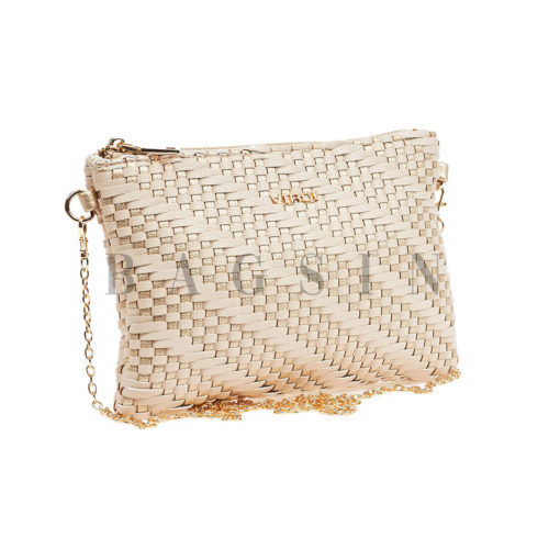 Τσάντα Ώμου – Φάκελος Πλεκτή Με Αλυσίδα Verde 01-1585 Μπεζ-Χρυσή