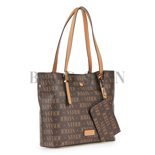 Τσάντα Ώμου Shopper Τρίχωρη Με Λογότυπο Verde 16-6731 Καφέ-Μπεζ